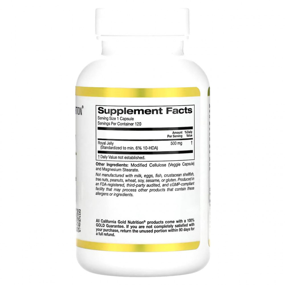 كالفورنيا غولد نيوتريشن غذاء ملكات النحل، مركز ومجفف بالتجميد، 500 ملجم، 120 كبسولة نباتية