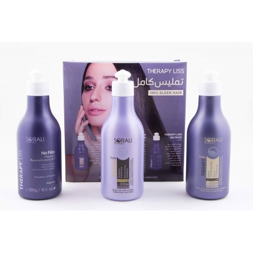 طقم تمليس وتنعيم الشعر الثلاثي مكون من معالج بروتين + شامبو + بلسم من سورالي