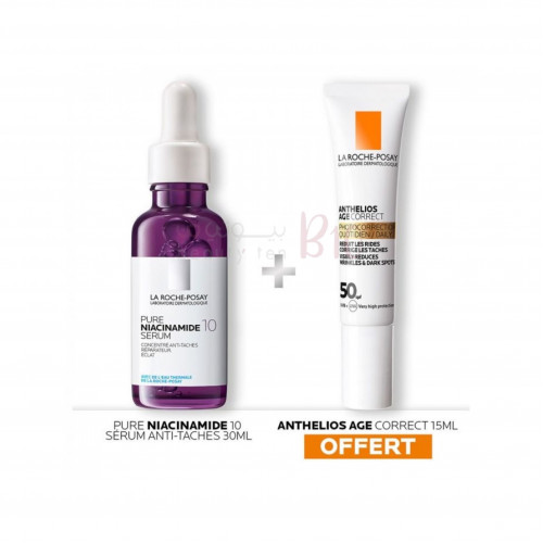 سيروم  نياسيناميد 10 النقي المركز 30 مل + أنثيليوس إيج كوريكت بعامل حماية 50-15 مل مجانًا من لاروش بوزيه