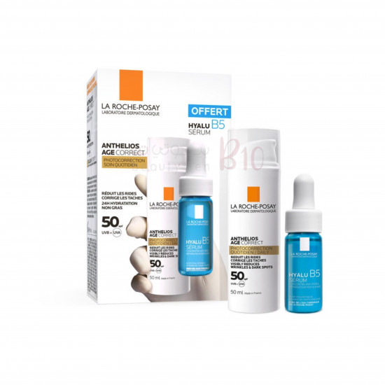 مجموعة لاروش بوزيه ، واقي شمس انثيليوس بعامل حماية 50-50مل + سيروم هاليورنيك 10مل