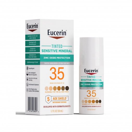 لوشن واقي من الشمس ملون للوجه بالمعادن الحساسة من يوسيرين - 50 مل