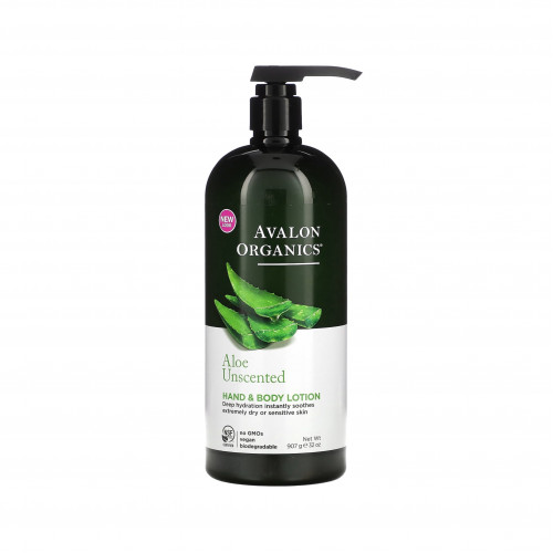 لوشن لليدين والجسم بخلاصة الألوڤيرا بدون رائحة عطرية من أفالون أورغانيكس - 907 جم