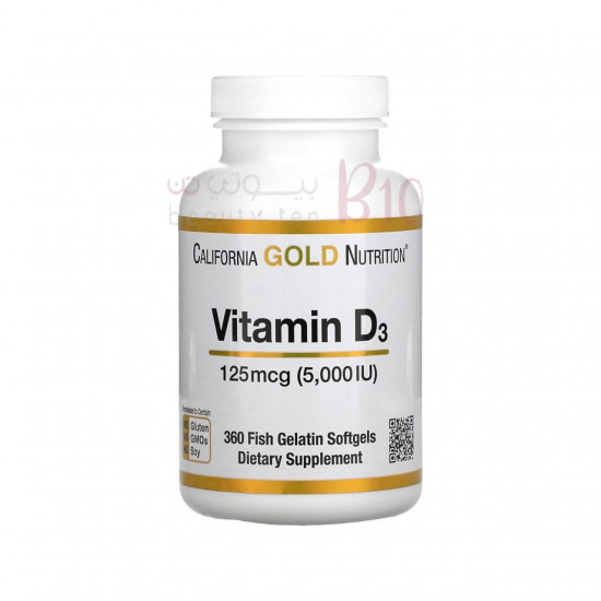 فيتامين د3، 5000 وحدة دولية 360 كبسولة هلامية من جيلاتين السمك