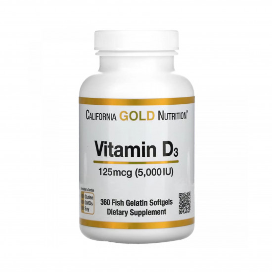 فيتامين د3، 5000 وحدة دولية 360 كبسولة هلامية من جيلاتين السمك