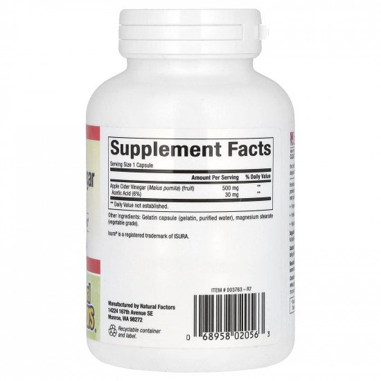 حبوب خل التفاح 180 كبسولة 500 ملجم من ناتورال فاكتورز حبوب خل التفاح 180 كبسولة 500 ملجم من ناتورال فاكتورز