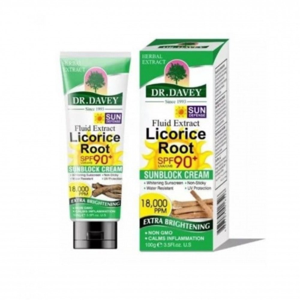 كريم الوقاية من الشمس بجذور عرق السوس بعامل حماية من الشمس 90+ تفتيح إضافي من د. دافي 100 جرام كريم الوقاية من الشمس بجذور عرق السوس بعامل حماية من الشمس 90+ تفتيح إضافي من د. دافي 100 جرام