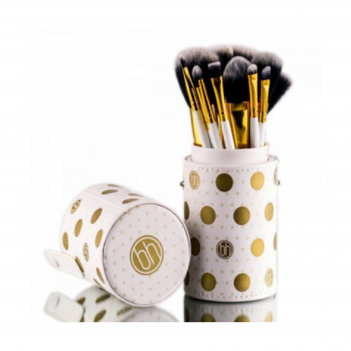 مجموعة فرش مكياج أبيض منقط من بي اتش - 11 فرشاة