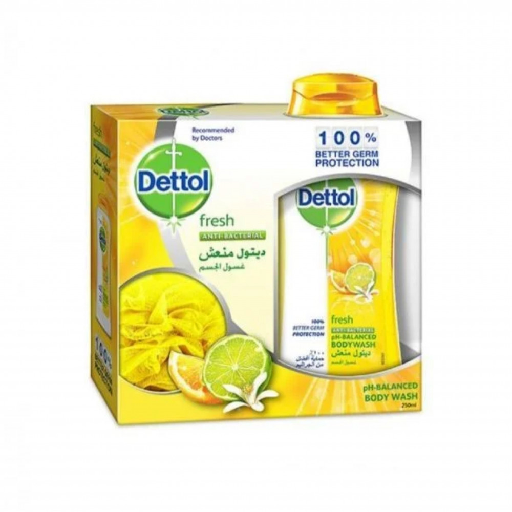 غسول الجسم المنعش من ديتول مع ليفة - 250مل