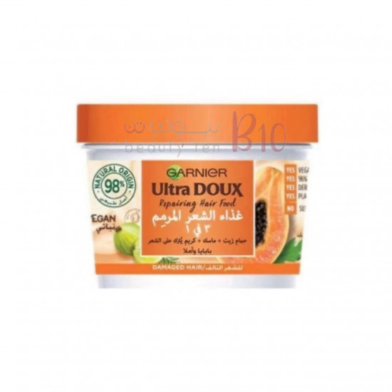 غارنييه الترا دو كريم مغذي للشعر 3 في 1 بخلاصة بابايا والأملا للشعر التالف - 390 مل