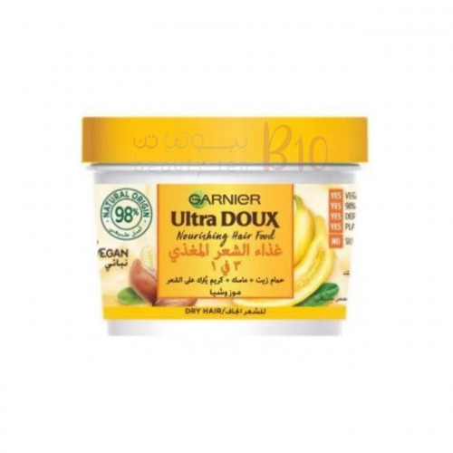 غارنييه الترا دو كريم مغذي للشعر 3 في 1 بخلاصة الموز وزبدة الشيا للشعر الجاف - 390 مل