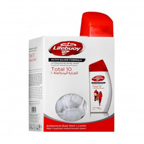 غسول الجسم المضاد للبكتيريا العناية المتكامله 10 مع ليفة من لايفبوي 500مل