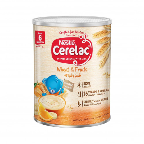 نستله سيريلاك نستله للأطفال الرضع، حبوب قمح وفواكه 400غم نستله سيريلاك نستله للأطفال الرضع، حبوب قمح وفواكه 400غم