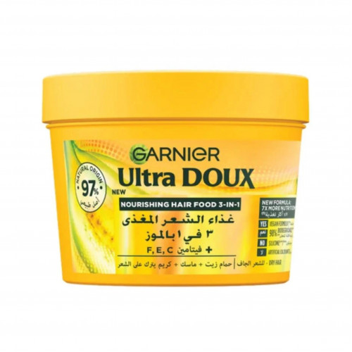 غارنييه الترا دو كريم مغذي للشعر 3 في 1 بخلاصة الموز وزبدة الشيا للشعر الجاف - 390 مل