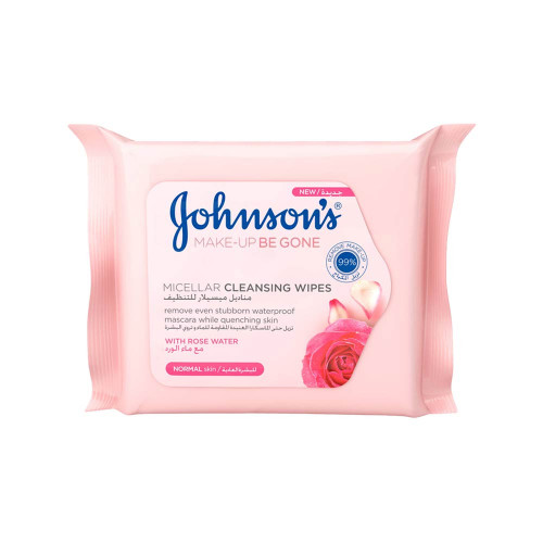 مناديل جونسون ميسيلار لتنظيف البشرة (مع ماء الورد) - ٢٥ منديلًا
