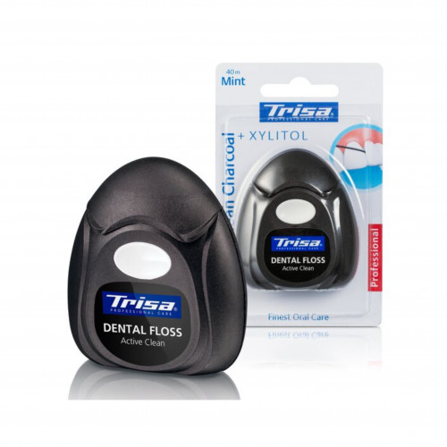 خيط تنظيف اسنان احترافي سهل مشمع من تريسا، بالفحم النشط والكربون40 متر