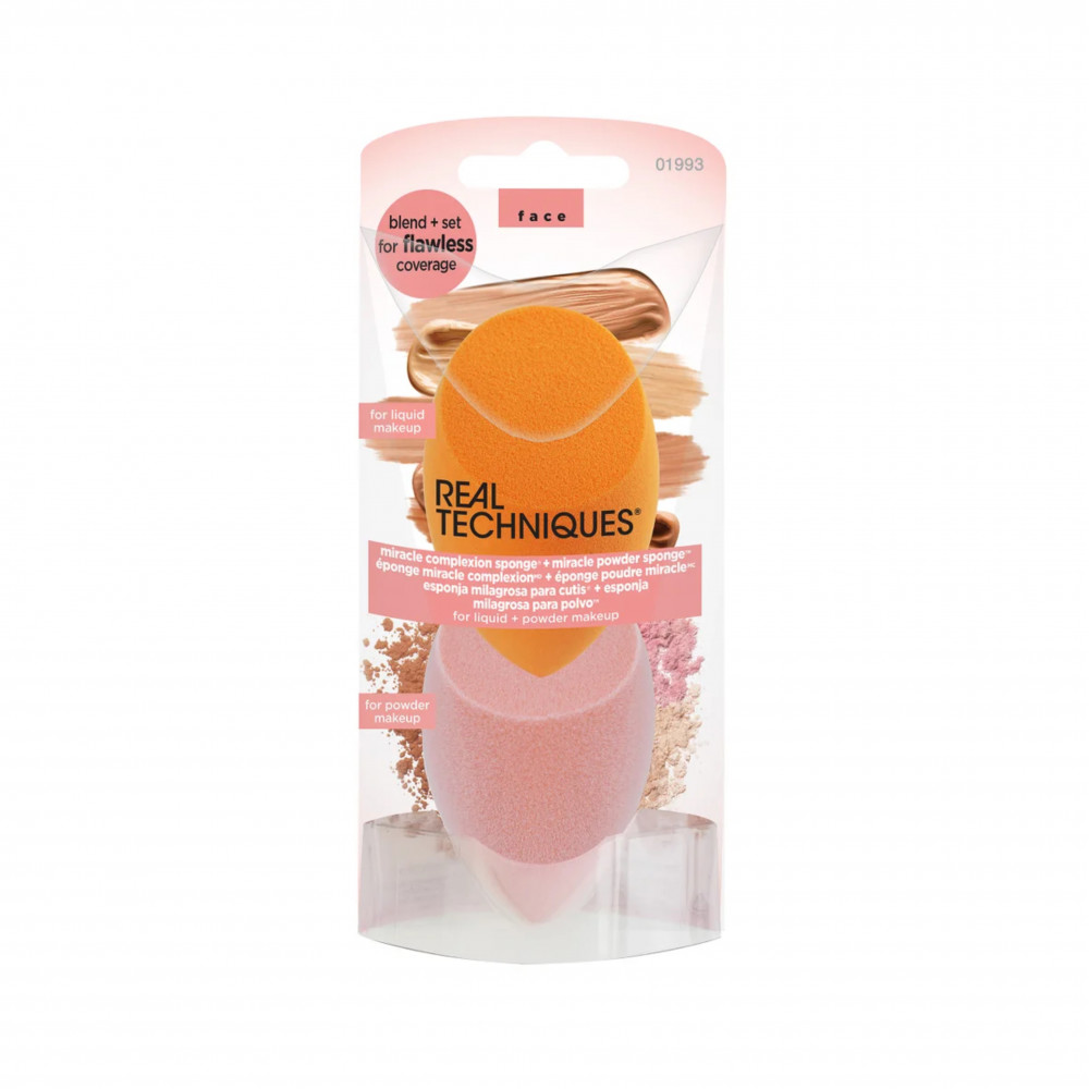 مجموعة اسفنجة البرتقالي والوردي لخلط وتطبيق المكياج ريل تكنيكس 2 قطعة