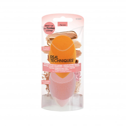 مجموعة اسفنجة البرتقالي والوردي لخلط وتطبيق المكياج ريل تكنيكس 2 قطعة