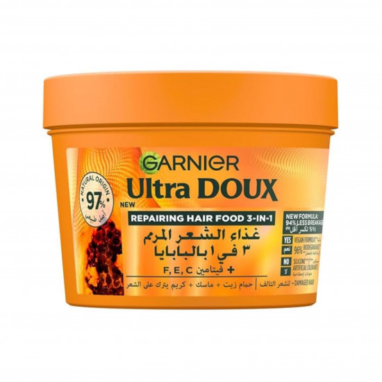غارنييه الترا دو كريم مغذي للشعر 3 في 1 بخلاصة بابايا والأملا للشعر التالف - 390 مل