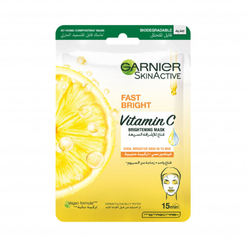 قناع ورقي المفتح بفيتامين سي فاست برايت للبشرة غير المتساوية والباهتة من جارنييه
