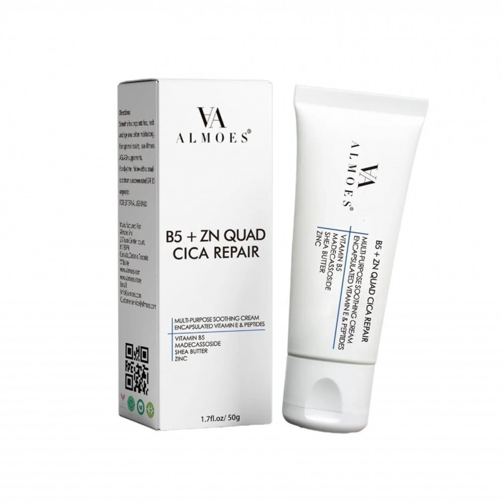 ألموس - كريم الإصلاح الرباعي بفيتامين ب5 والزنك ونبتة سرة الأرض - 50غ