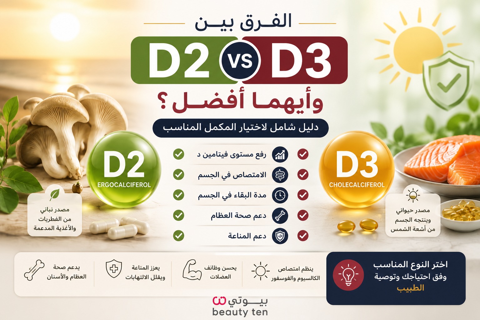 الفرق بين فيتامين D2 وD3: أيهما أفضل؟