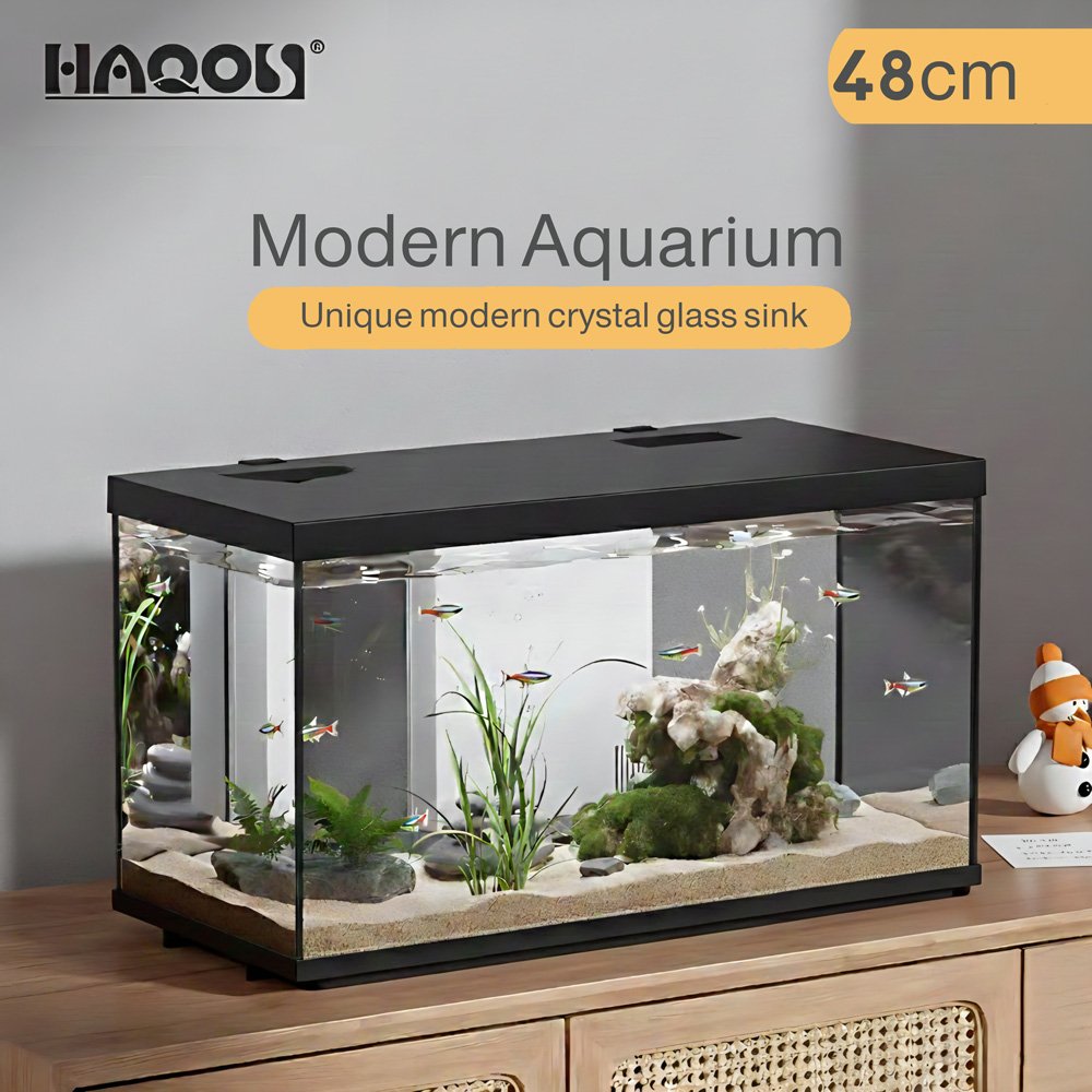 حوض الكرستال المودرن المميز مع فلتر وإضاءة نهرية 48سم - HAQOS aquarium