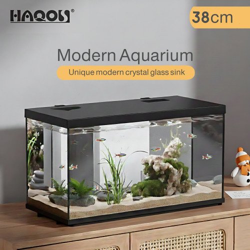 حوض الكرستال المودرن المميز مع فلتر وإضاءة نهرية 38سم - HAQOS aquarium