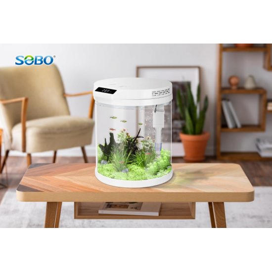 حوض الكرستال الأسطواني مع شاشة LCD حجم 31 سم من شركة - SOBO aquarium