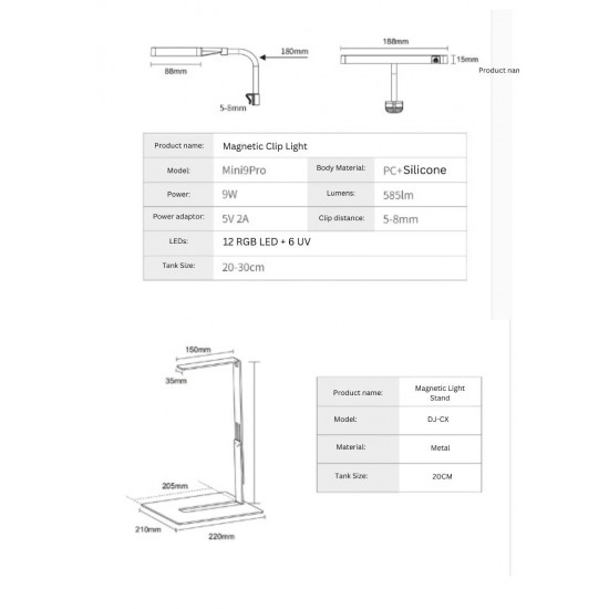إضاءة mini 9 pro مع خاصية WIFI بتحكم كامل وذكي بالإضافة إلى أستاند من الألمينيوم بحجم 18 سم - WEEK AQUA LED إضاءة mini 9 pro مع خاصية WIFI بتحكم كامل وذكي بالإضافة إلى أستاند من الألمينيوم بحجم 18 سم - WEEK AQUA LED