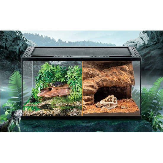 حوض زجاجي مع غطاء أسود لزواحف بحجم صغير ووسط - vivarium aquarium حوض زجاجي مع غطاء أسود لزواحف بحجم صغير ووسط - vivarium aquarium