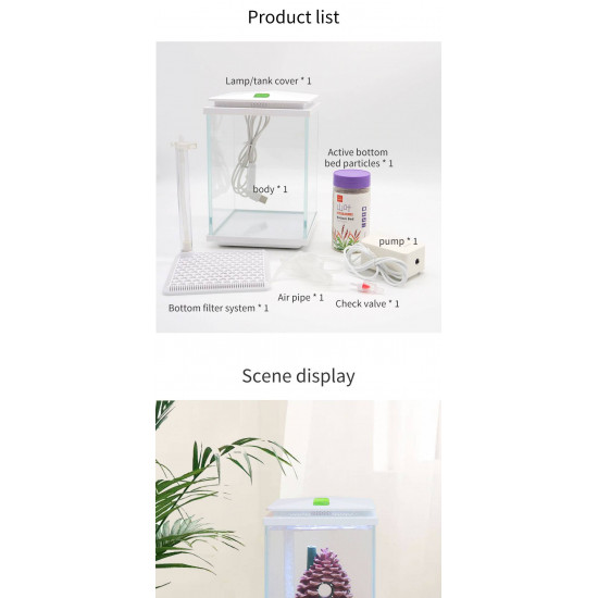مجموعة حوض زجاجي مع مضخة هواء وفلتر وإضاءة نهرية - QANVEE aquarium