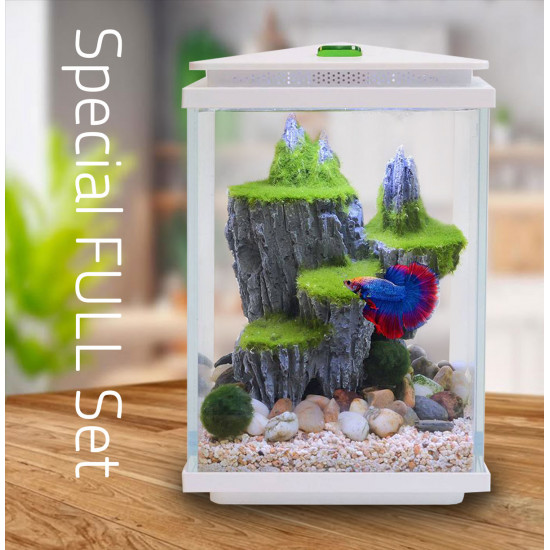 مجموعة حوض زجاجي مع مضخة هواء وفلتر وإضاءة نهرية - QANVEE aquarium