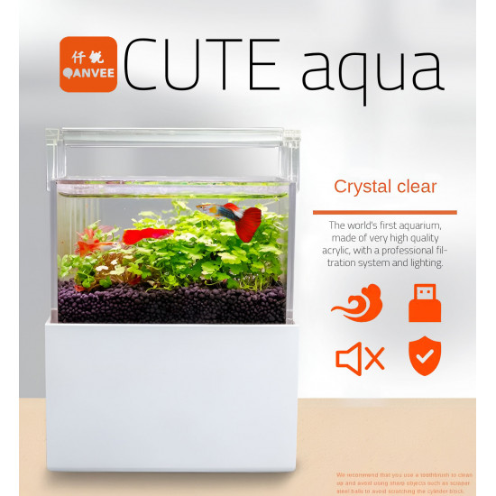 الحوض الكيوت المميز مع فلتر وإضاءة USB من شركة - QANVEE CUTE aquarium الحوض الكيوت المميز مع فلتر وإضاءة USB من شركة - QANVEE CUTE aquarium