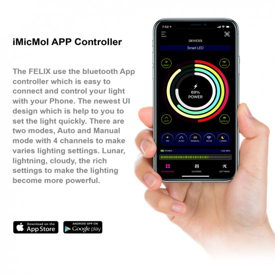 إضاءة WIFI بتحكم كامل وذكي وتصميم عصري بحجم 90سم  - MicMol FELIX 