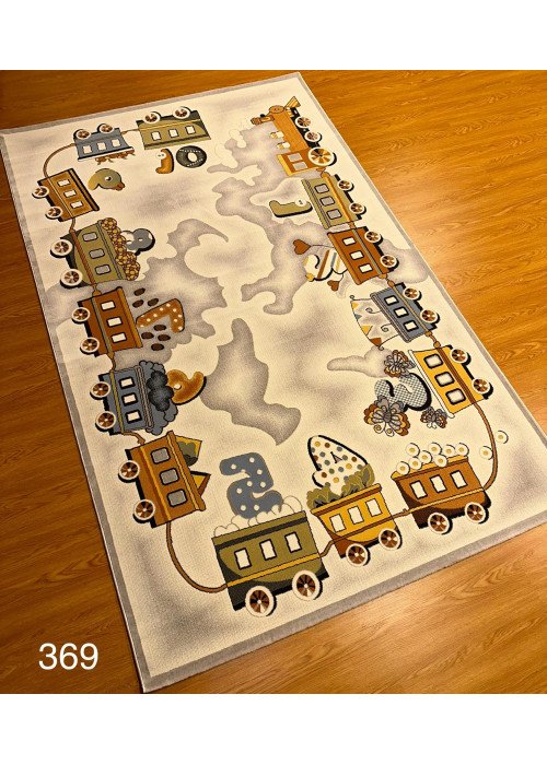 سجاد اطفال نقشة قطار لون بيج مع رصاصي