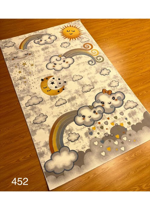 سجاد اطفال نقشة غيوم لون بيج مع رصاصي