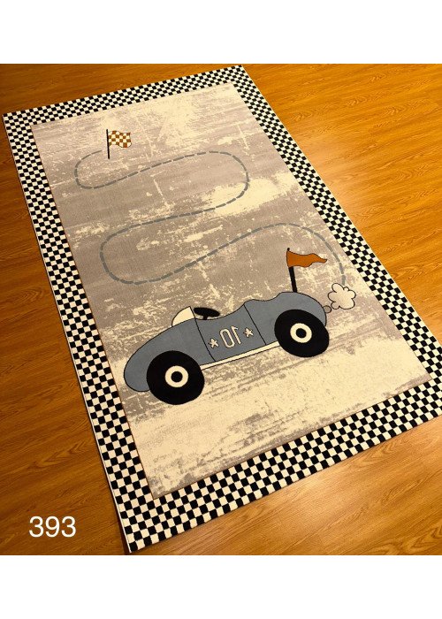 سجاد اطفال نقشة سيارة سباق لون بيج مع رصاصي