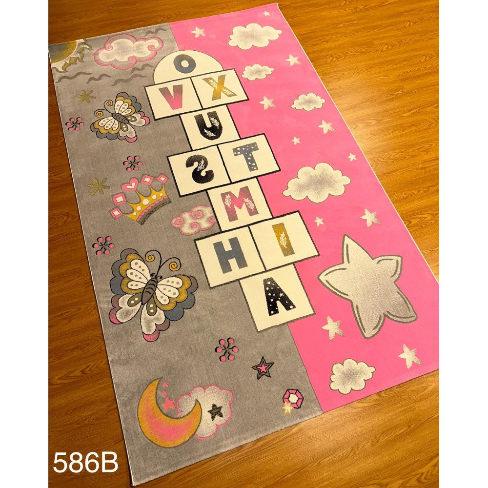 سجاد اطفال حروف ونجوم لون رصاصي ووردي