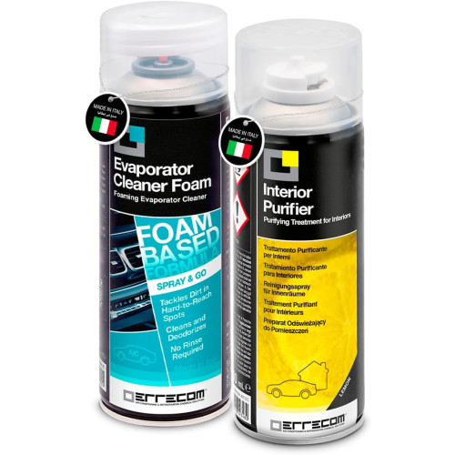 طقم تنظيف تكييف السيارة 200*2 مل – فوم تنظيف المبخر + معطر وتعقيم المقصورة برائحة الليمون لإزالة الروائح وتنقية الهواء