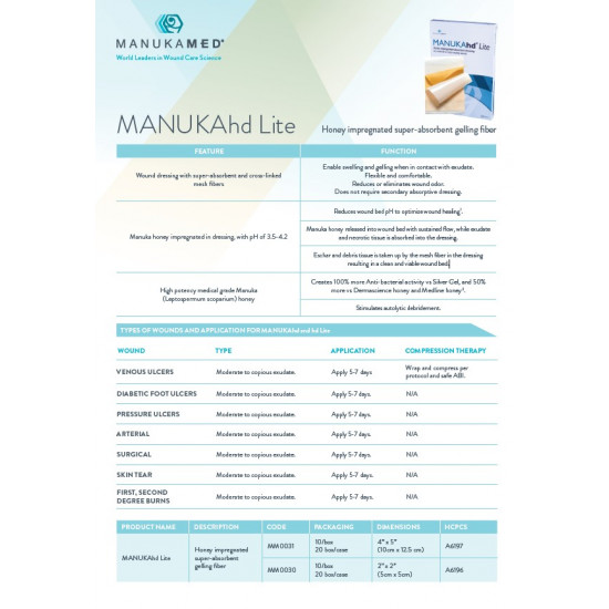 مانوكا اتش دي لايت ضمادات جروح 5x5 سم ماصة مشبعة بالعسل الخالص من زهرة المانوكا علبة عدد 10 حبات