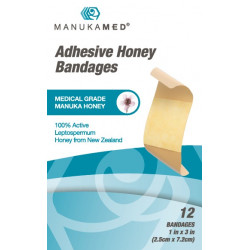 ضمادات لاصقة ( حجم العادي ) مشربة بعسل المانوكا من الدرجة الطبية للجروح البسيطة ، والتهابات الجلد والحروق الصغيرة