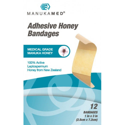ضمادات لاصقة ( حجم العادي ) مشربة بعسل المانوكا من الدرجة الطبية للجروح البسيطة ، والتهابات الجلد والحروق الصغيرة