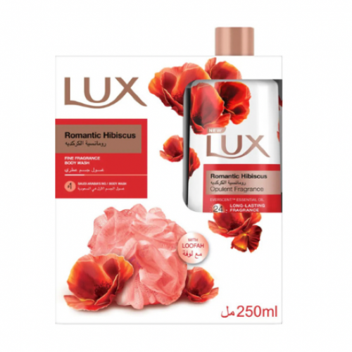 لوكس سائل استحمام مع ليفه 250 مل رومانسية الكركديه