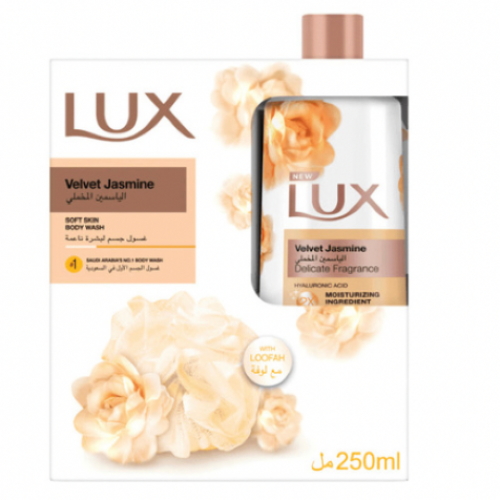 لوكس سائل استحمام مع ليفه 250 مل الياسمين المخملي