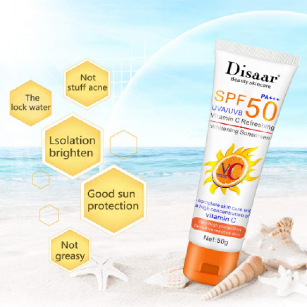 كريم واق من الشمس العضوي بفيتامين سي Disaar بعامل وقاية 50 خالٍ الزيوت واقي فائق الحماية وفوري 