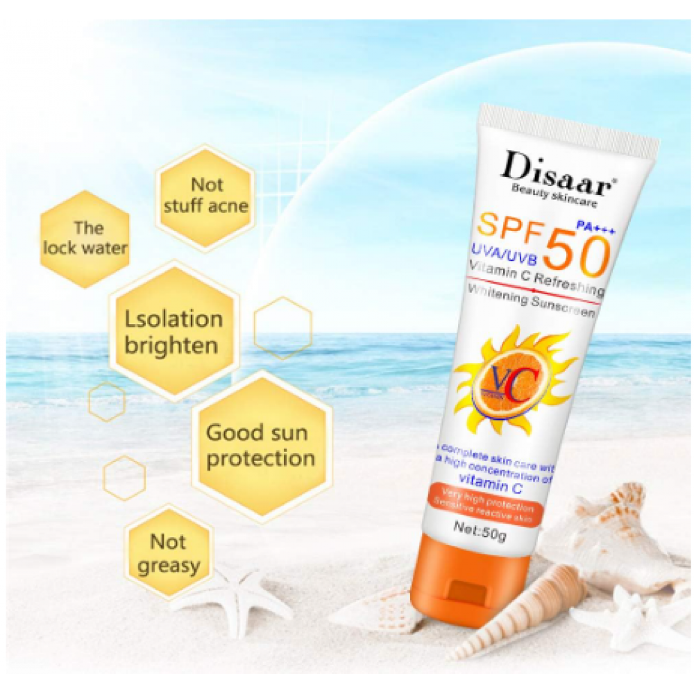 كريم واق من الشمس العضوي بفيتامين سي Disaar بعامل وقاية 50 خالٍ الزيوت واقي فائق الحماية وفوري 
