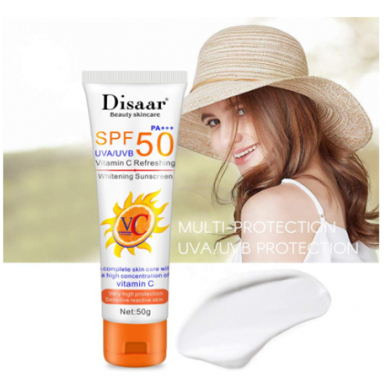 كريم واق من الشمس العضوي بفيتامين سي Disaar بعامل وقاية 50 خالٍ الزيوت واقي فائق الحماية وفوري 