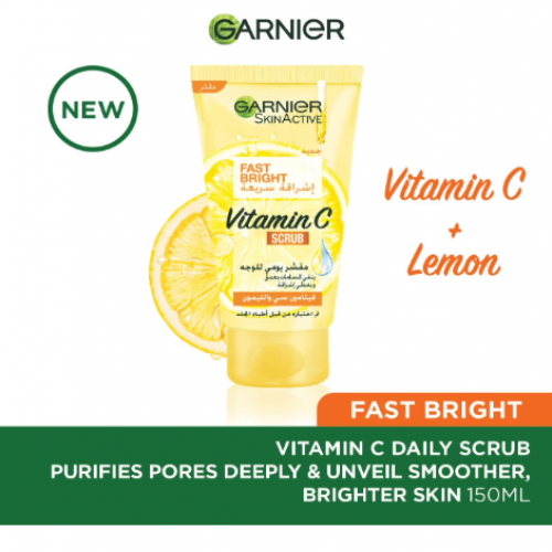 مقشر يومي للوجه لاشراقة سريعة غني بفيتامين C من غارنييه 150 مل للعناية بالبشرة ابيض للنساء 155 جم جمات