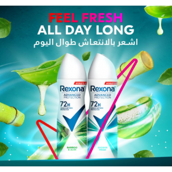 بخاخ مضاد للتعرق للنساء من ريكسونا، يمنحك حماية ٧٢ ساعة رايحة العرق والبلل، شاور فريش، مزوّد بتقنية موشن سينس، ١٥٠ مل بخاخ مضاد للتعرق للنساء من ريكسونا، يمنحك حماية ٧٢ ساعة رايحة العرق والبلل، شاور فريش، مزوّد بتقنية موشن سينس، ١٥٠ مل