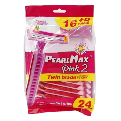Razor blades Pearl Max Pink 2 single-use double blade for women from Rahalife | Comfortable grip, smooth shaving reduces irritation - better precision, 24 pieces